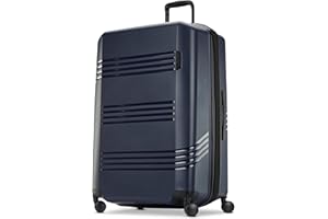 eBags E.V.M. Large Hardshell 31-Inch Checked Spinner Suitcase (Navy), TSA-Friendly Lock