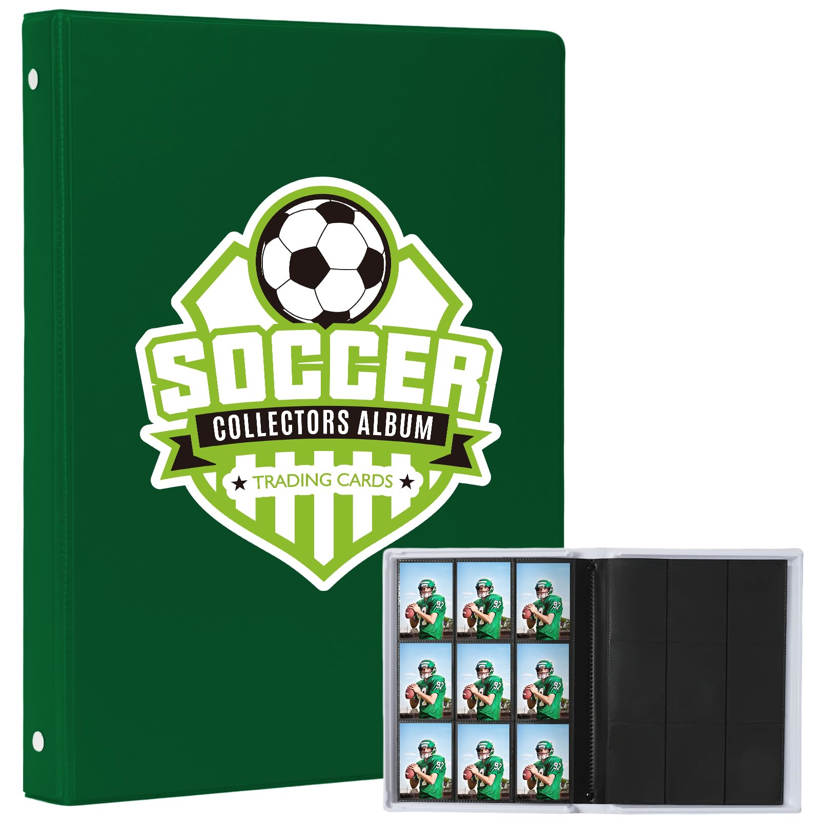 Photo 1 of 1 Green 9-Pocket Side-Loading Card Album, 20 Pages 360-Card Capacity - Portable Binder for Sports Trading Cards (Soccer, Baseball, Basketball, Football), Secure Snap Closure Collector Album