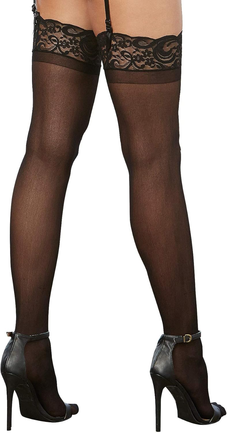 Dreamgirl Women's Lace Top Sheer Thigh-High Stockings: Adult Exotic Hosiery: Clothing