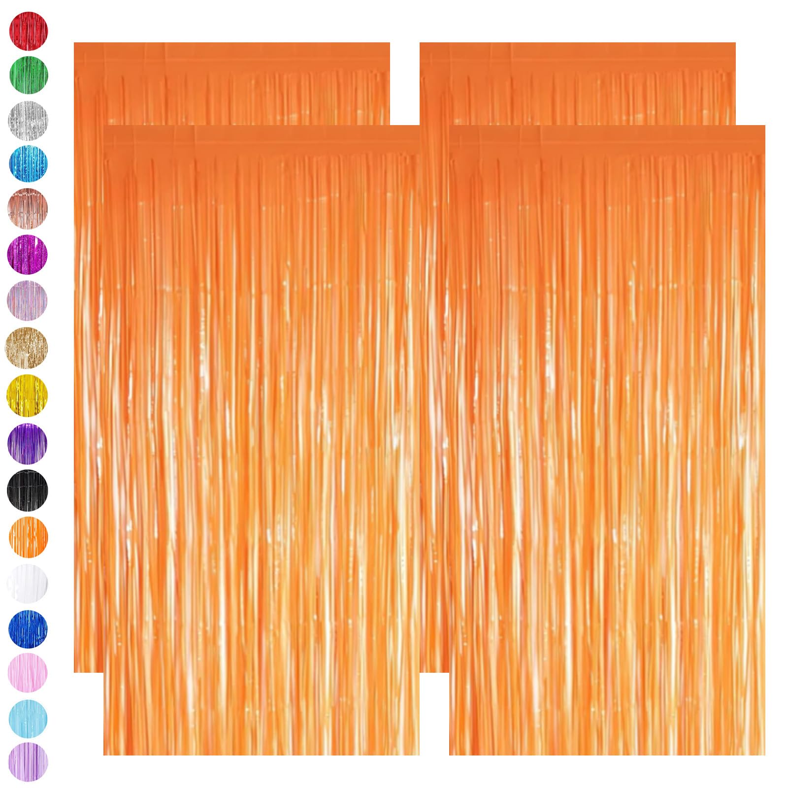 Orange Tinsel Curtain Party Backdrop Glitter,4P 3.2ft x 6.5ft Foil Curtain Halloween Decorations,Orange Foil Fringe Streamers Metallic Tinsel Door Hanging Foil Flow Silk Streamers for Party Background — image 1