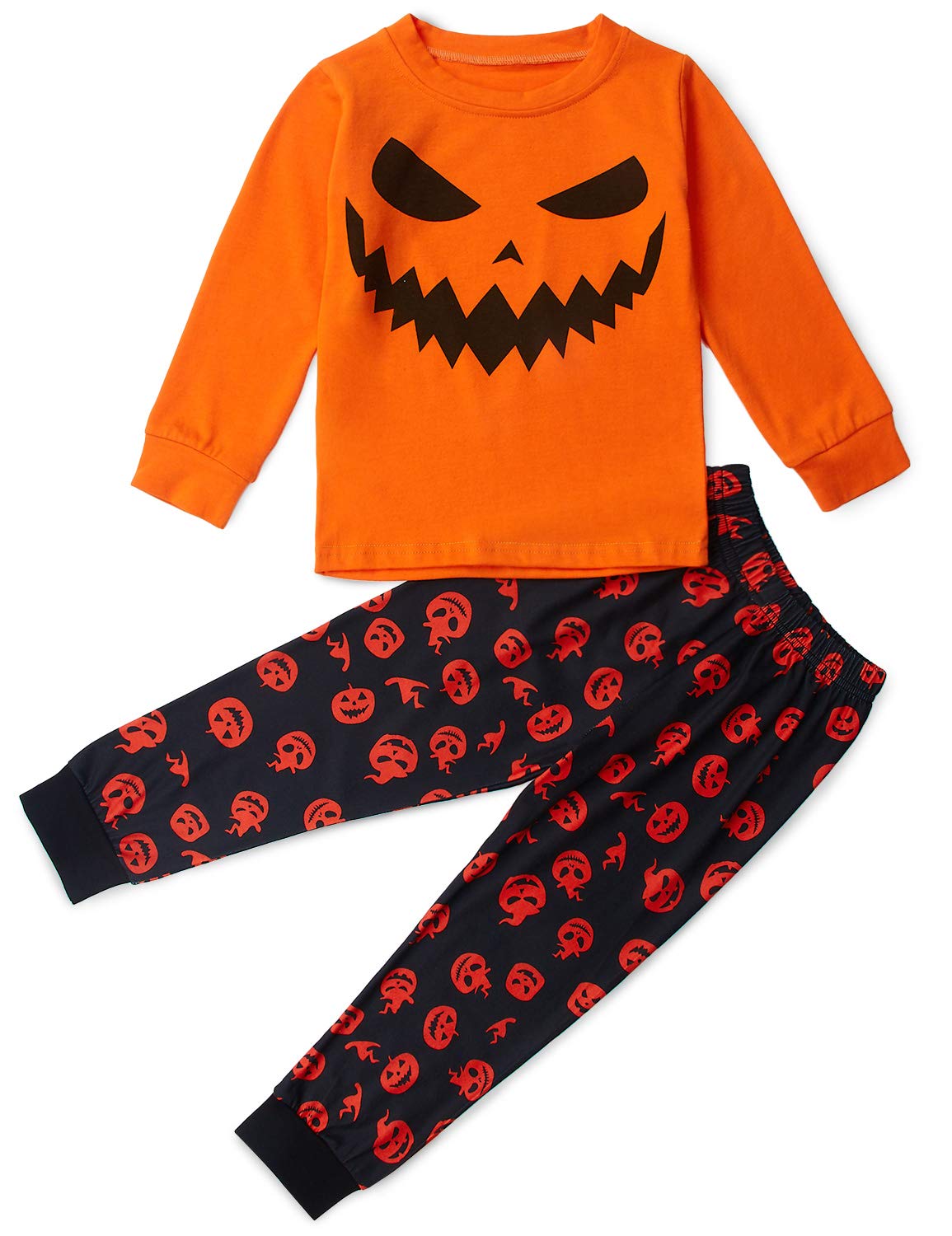 Loveternal Halloween Pumpkin Sleepwear Boys Girls Cute Cartoon Kids Pajamas 2Pcs Orange