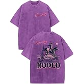 Bobeutou Western Shirts for Men Vintage Rodeo Cowboy Shirt Oversized Graphic Tees Country Concert Acid Wash T-Shirts Tops