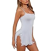 Donnalla Womens Lingerie Sexy Nightgown Lace Babydoll Chemise Side Slit Sleepwear Boudoir Outfit for Women S-XXL