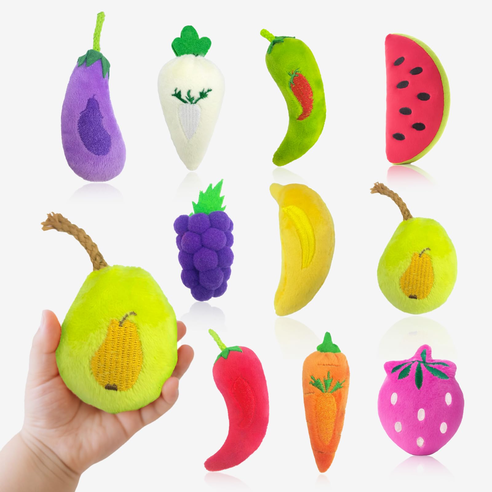 Photo 1 of 10Pcs Colorful Plush Fruits Vegetables, Sensory Toys for Baby Toys 6-12 Months 1-3 Year Old, Stuffed Fruits for Kids Backpack Keychain Easter Eggs Fillers Basket Stuffers Birthday Gifts Party Decor