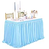 QueenDream Blue Table Skirt for Rectangle Table 6ft