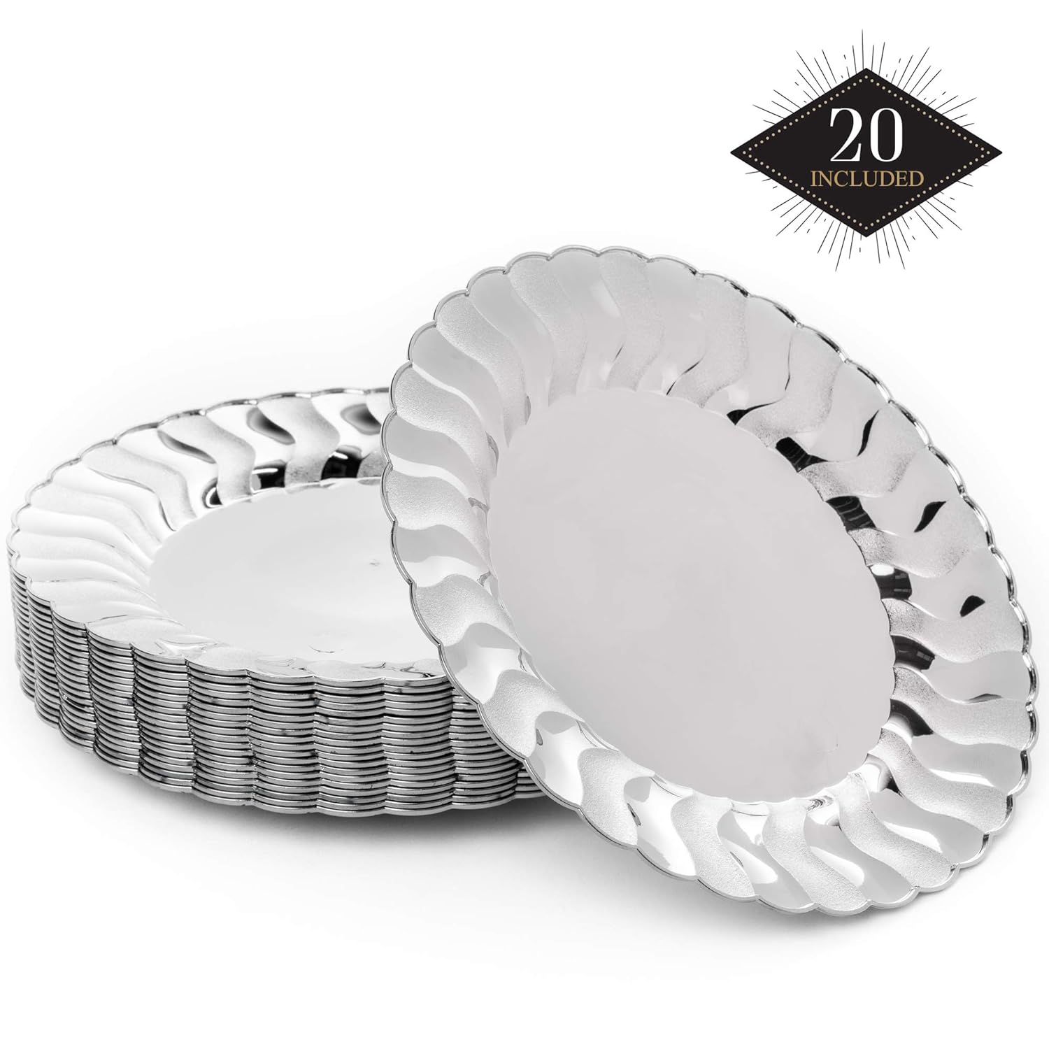 20 x Premium Silver Ripple Party Plates Disposable Wedding Decor Catering 22.5cm eBay