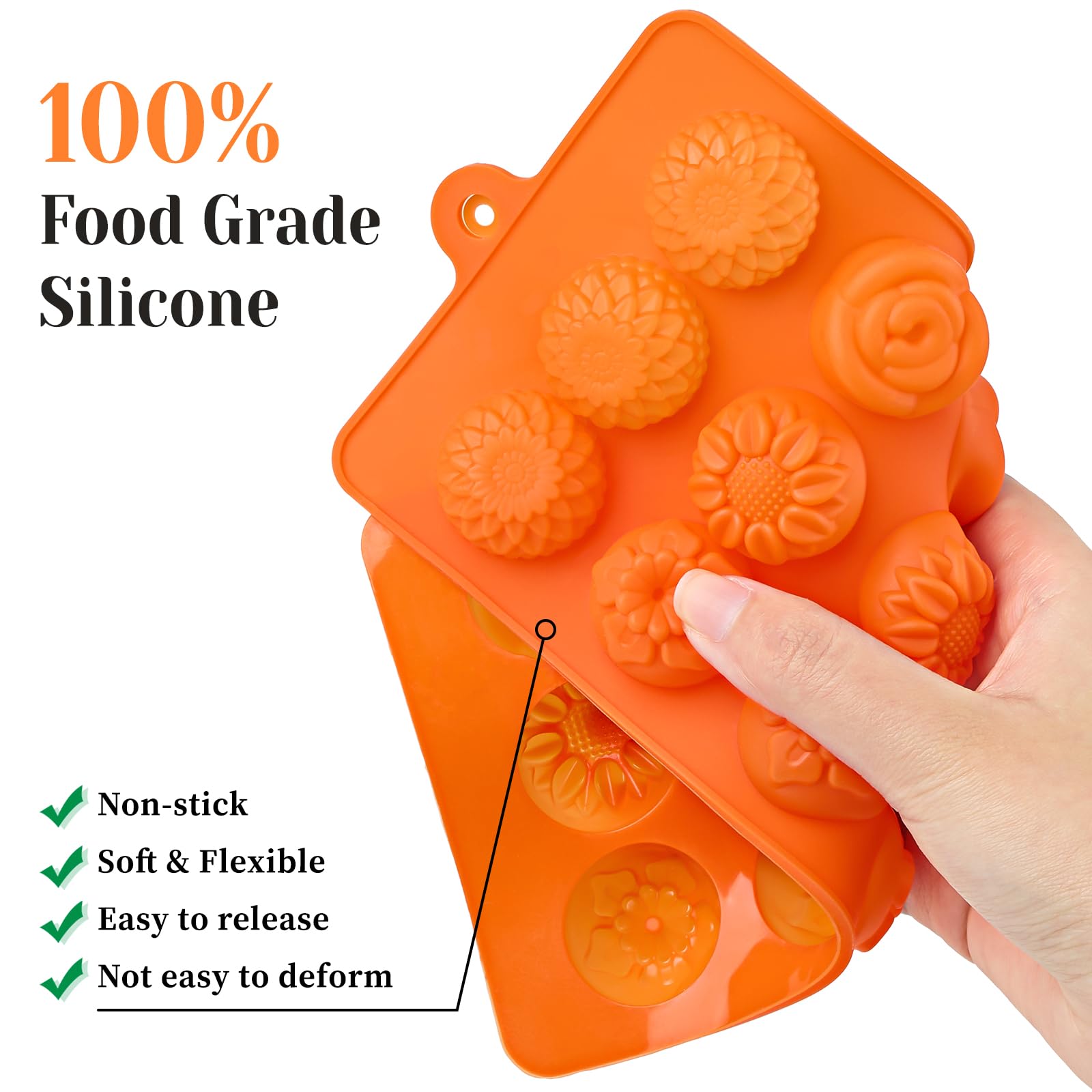 6 Pcs Flower Silicone Chocolate Molds Set, 15-Cavity Rose Heart Star Candy Mold Different Shapes Silicone Molds for Chocolate, Candy, Ice Cube, Butter, Jello