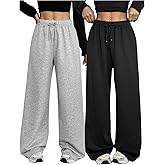 RoseSeek Girl's 2 Pack Sweatpants Drawstring High Waisted Wide Leg Trousers Casual Athletic Pants