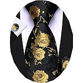 Barry.Wang Flower Ties for Men Silk Woven Floral Tie Sets Necktie Handkerchief Cufflinks Wedding Party