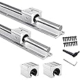 2 x Linear Rails SBR16 400mm(15.75") + 4 x SBR16UU Linear Bearing Slide Blocks, Linear Slide Rail Shaft Linear Guide Rails for Automated Machines Equipments and DIY CNC Routers