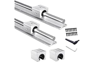 CREABYGIRLS 2 x Linear Rails SBR16 500mm(19.69") + 4 x SBR16UU Linear Bearing Slide Blocks, Linear Slide Rail Shaft Linear Guide Rails for Automated Machines Equipments and DIY CNC Routers
