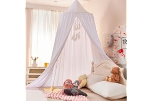 dix-rainbow Princess Bed Canopy for Kids Baby Bed, Round Dome Kids Reading Nook Indoor Outdoor House Tent Hanging Decoration Cotton Canvas White