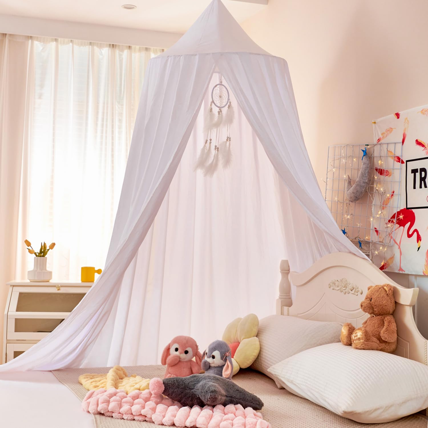 Photo 1 of dix-rainbow Princess Bed Canopy for Kids Baby Bed, Round Dome Kids Reading Nook Indoor Outdoor House Tent Hanging Decoration Cotton Canvas White