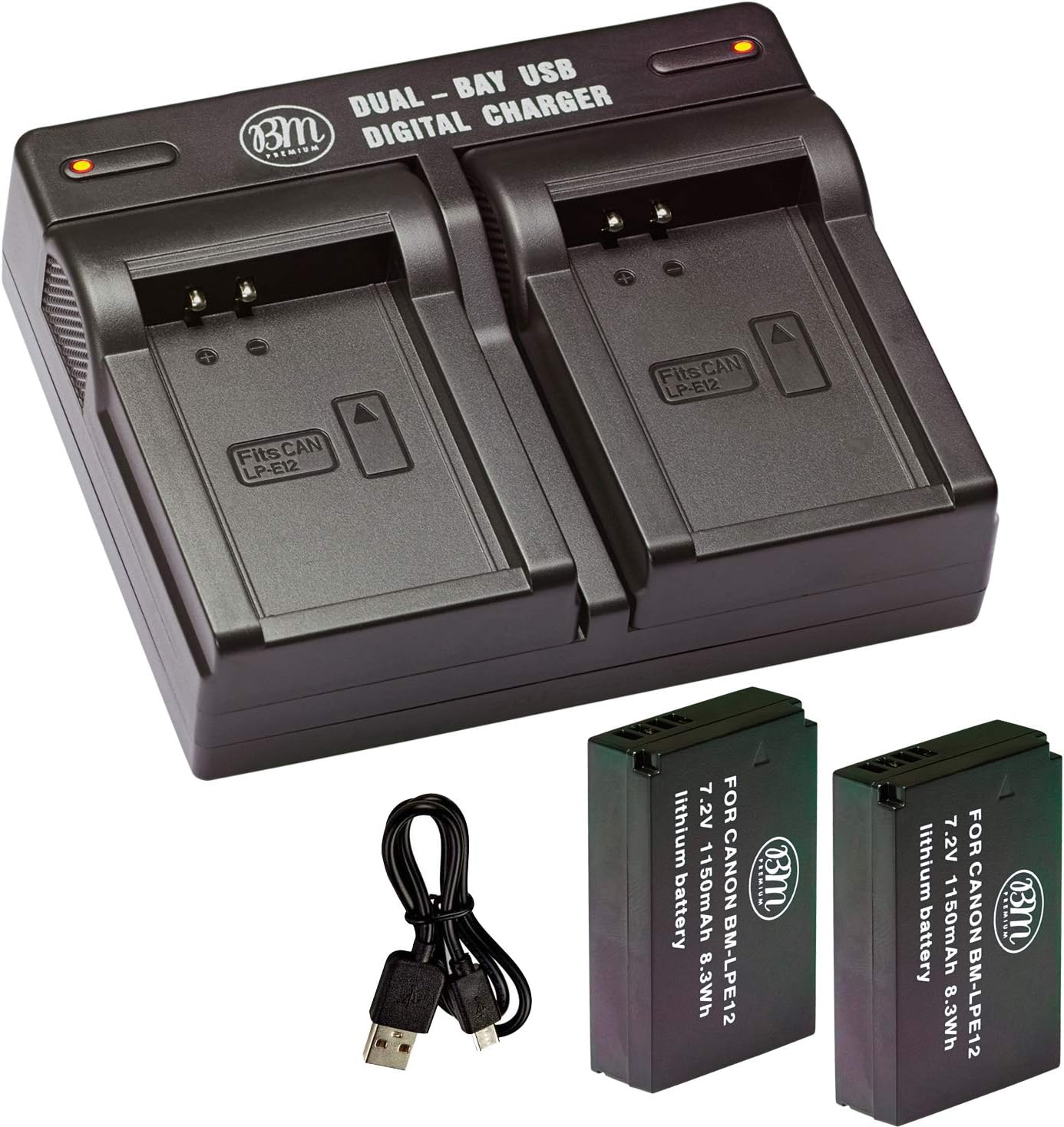 BM Premium 2-Pack of LP-E12 Batteries and USB Dual Battery Charger for Canon SX70 HS, Rebel SL1, EOS-M, EOS M2, EOS M10, EOS M50, EOS M100, EOS M200 Mirrorless Digital Cameras : Camera & Photo