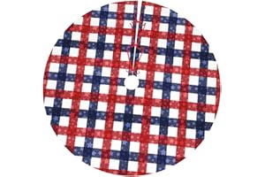 LUMANSITTER July 4th Patriotic American Flag Plaid Red Blue White 36 Inch Christmas Tree Skirt Carpet Mat Funny Party Decor Supplies for Xmas Halloween Decorations Occasion Ornament