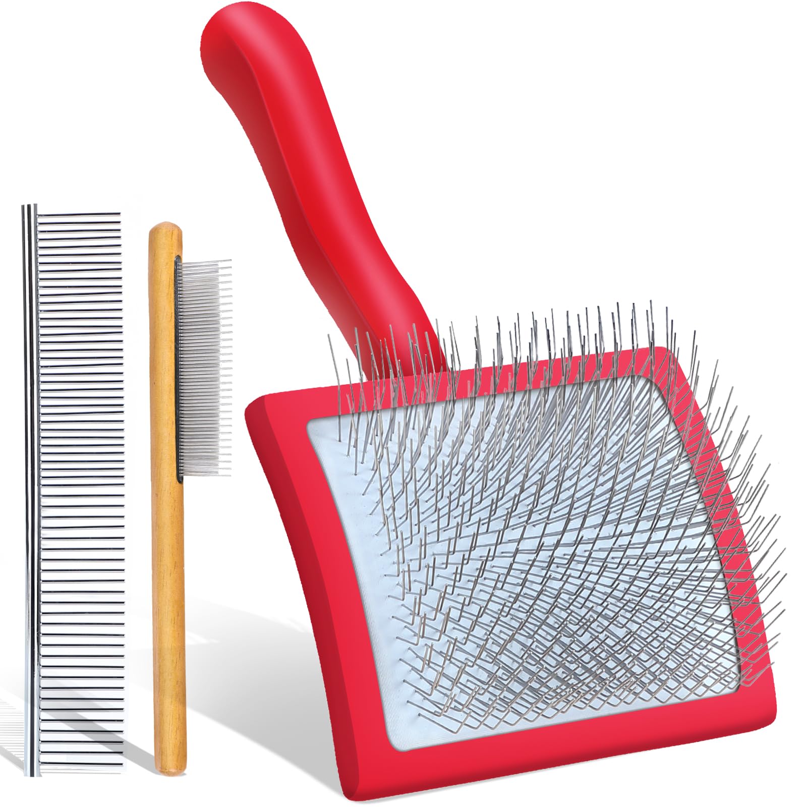 COZYGIFT Dog Slicker Brush for Dogs, Long Hair Doodle Brush, Wooden Dog Brush Grooming Tools for Cockapoo Poodles Goldendoodles, Labradoodles, Large Long Pins and Pet Comb, Red