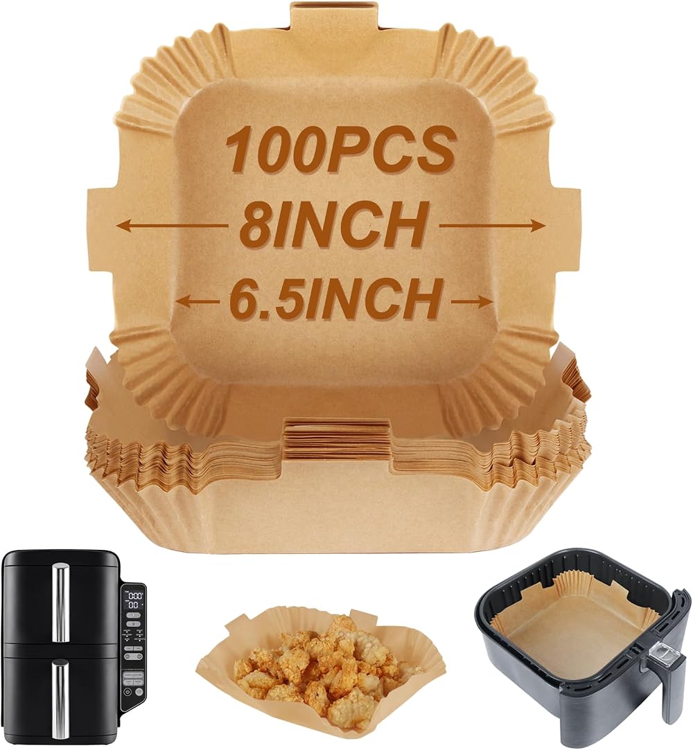 BYKITCHEN 100pcs Air Fryer Parchment Paper Liners 7-9in Square, Unbleached