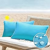 All Smiles Sky Blue 12x20 Set of 2 Outdoor Waterproof Lumbar Pillowcase Throw Pillow Covers Decorative Outside Patio Furniture Cushion Cases Decor for Garden Bench Porch Couch Tent Sunbrella