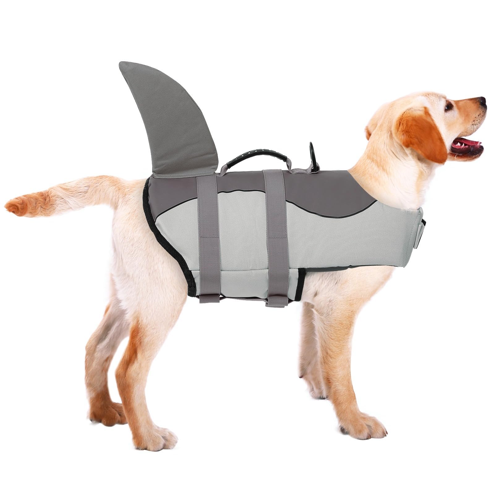 Photo 1 of ASENKU Dog Life Jacket - Pet Safety Vest for Swimming & Boating, Shark Life Jacket with Floatation, Dog Lifesavers Swimsuits for Small Medium Large Dogs (Grey, XL)
