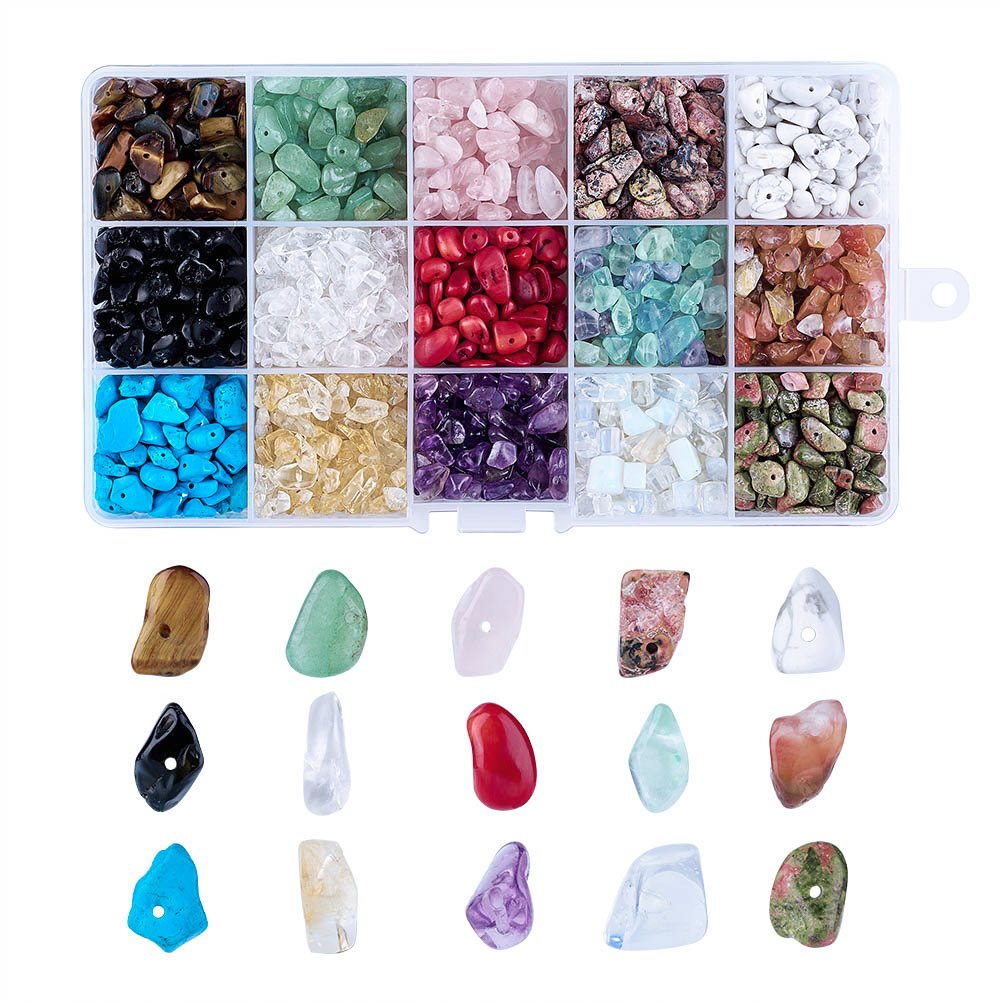 PandaHall 5-8mm Chip Gemstone Beads 15 Colors Natural & Synthetic Irregular Gemstone Beads Set for DIY Jewelry Making