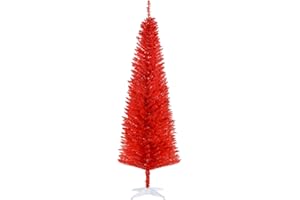 HOMCOM 6' Artificial Pencil Christmas Tree, Slim Xmas Tree with 390 Realistic Branch Tips and Plastic Stand, Red