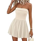 KIRUNDO Summer Rompers For Women 2026 Casual One Piece Strapless Tube Top Sleeveless Skort Short Jumpsuit Beach Vacation