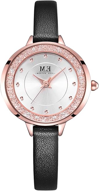 Women Wrist Watches by ME Leather Band for Ladies on Sale Clearance,  Waterproof (Black, Silver)