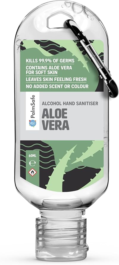 Palm Safe Aloe Vera Hand Sanitiser 60ml Clip Bottle, Isopropyl Alcohol