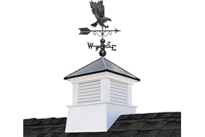26" Square Manchester Vinyl Cupola with Black Aluminum roof and Black Aluminum Eagle Weathervane by Good Directions