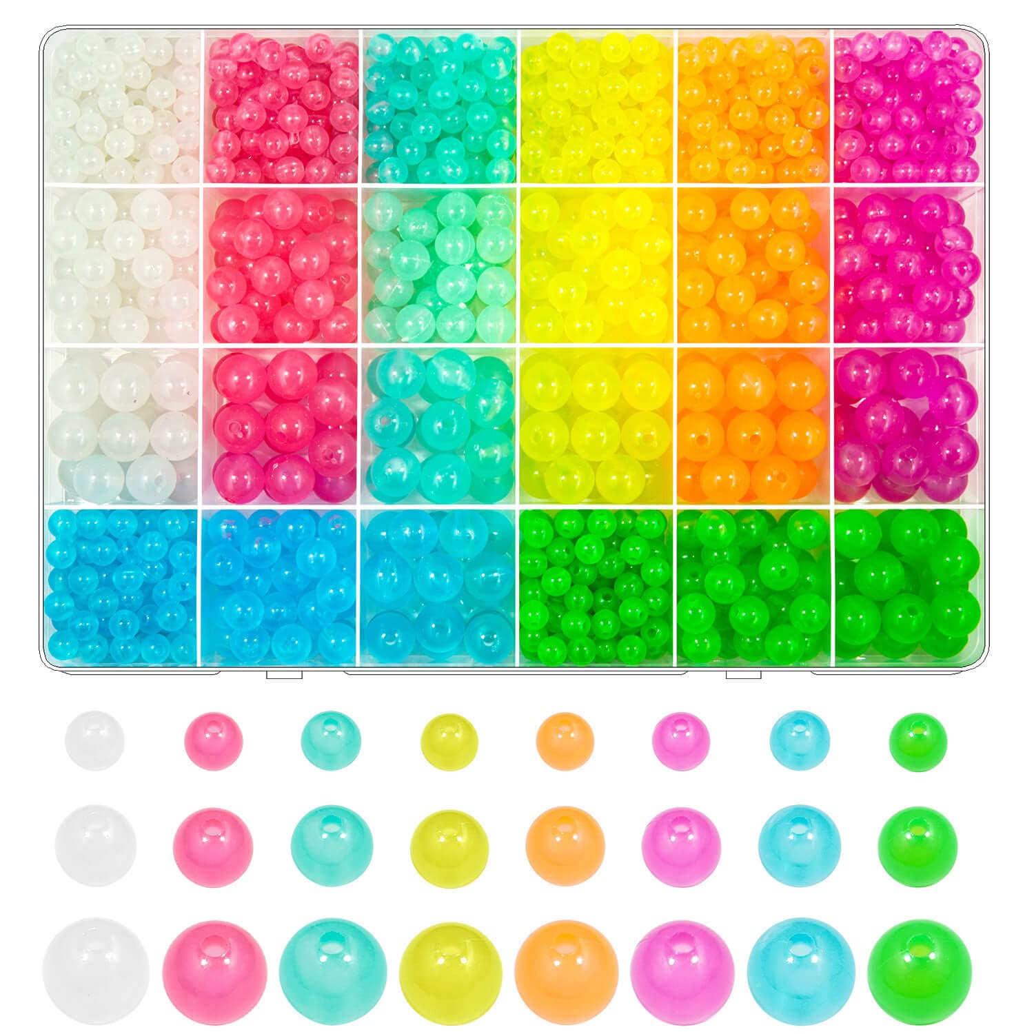 Photo 1 of 1000Pcs Glow in The Dark Beads Acrylic Luminous Round Beading Kit, 6MM 8MM 10MM Colorful Glowing Plastic Pastel Beads Spacer Charms for DIY Jewelry Craft Necklace Bracelet (Glow)