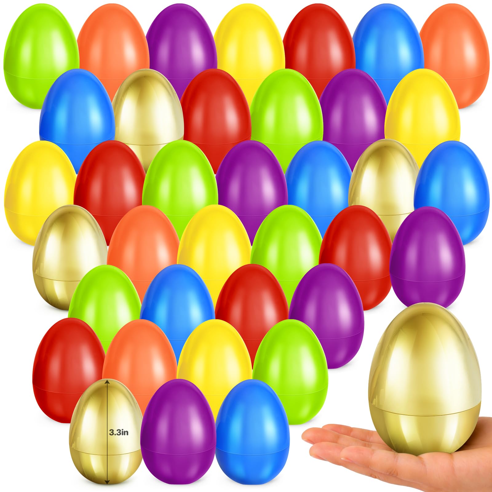 Letapapa 3.5'' Easter Eggs, 120 Pcs Empty Colorful Eggs Plus 8 Golden Eggs for Kids, Large Fillable Plastic Egg for Easter Hunt, Filling Treats for Easter Basket Stuffers, Party Favors Decoration