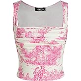 CIDER Women Square Neck Tank Tops Sleeveless Ruched Floral Cute Going Out Summer Trendy Crop Top