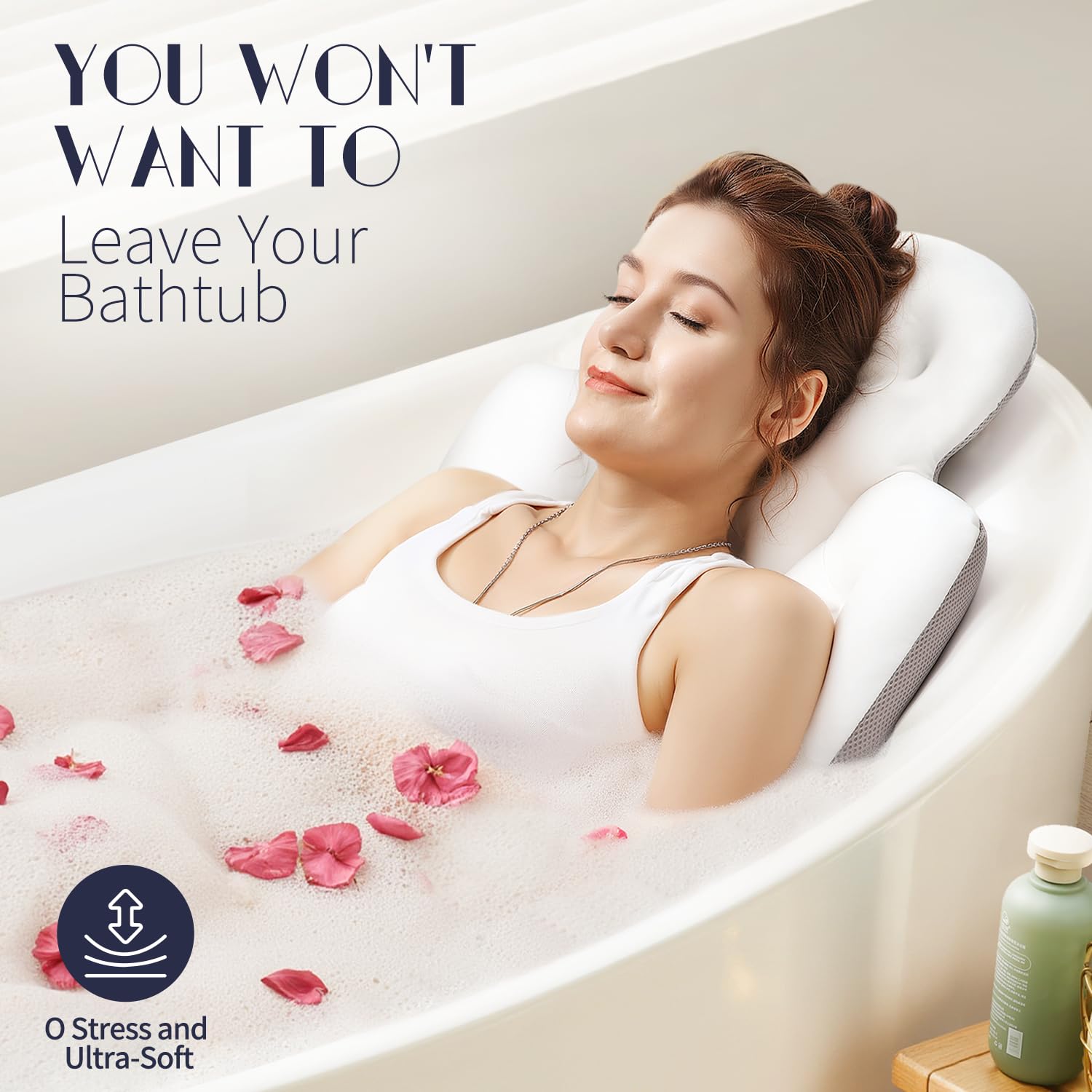 Full Body Bath Pillow for Bathtub, Thick Bathtub Cushion with Laundry Bag, Luxury Tub Pillow for Bath for Headrest Neck and Back Support White 60