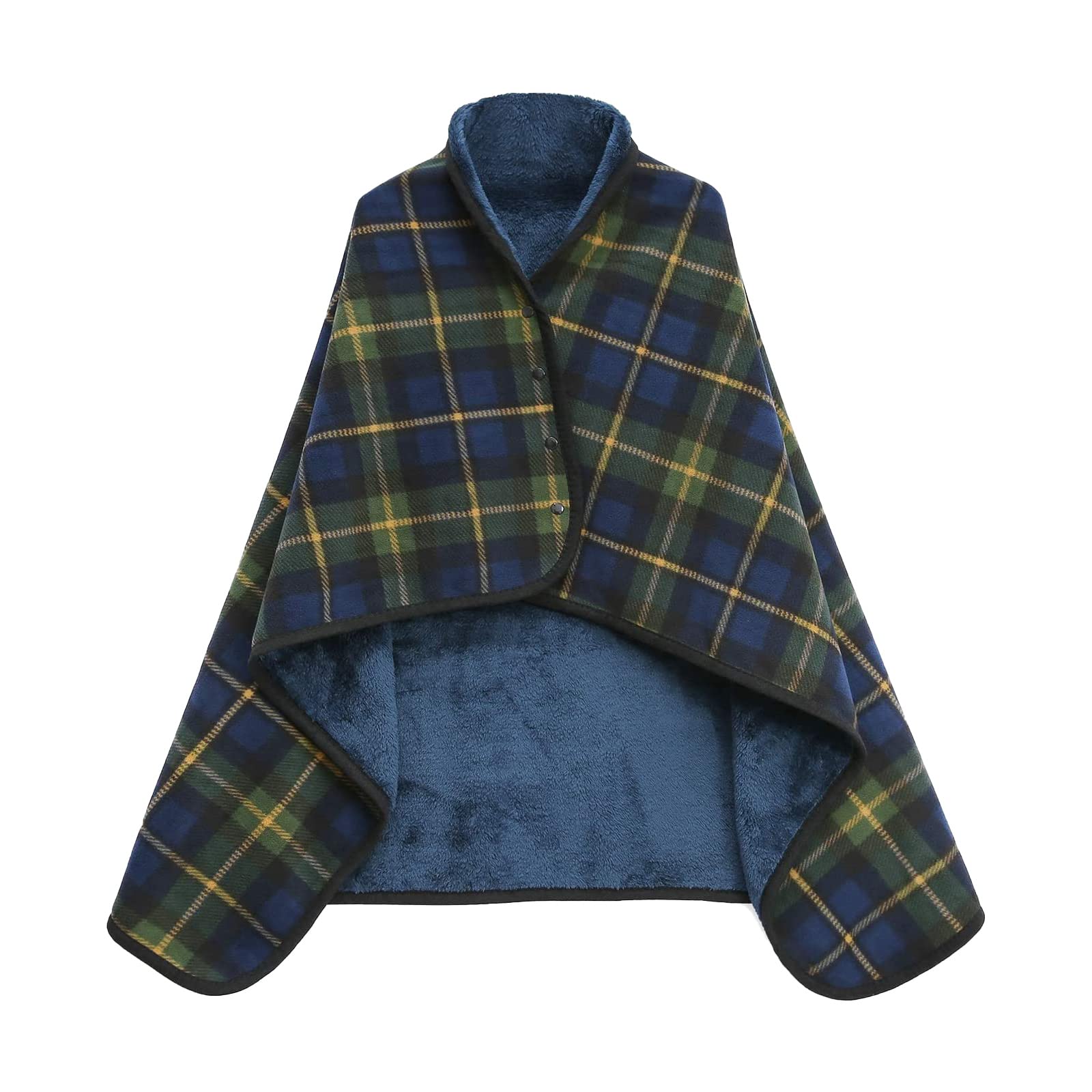 Double Layer Wearable Blanket, Button Shawl Man Woman Wraps, Man Ladies Tippet, Warm Blanket Practical for Sofa, Car, Home, Napping, Studying, Watch TV (Green grid)