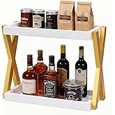 DUICIRX Bathroom Counter Organizer, Wooden Sink Shelf for Vanity Storage, Storage Organizers for Bathroom, Kitchen, Dresser (Gold-White)