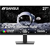 SANSUI Monitor 27 inch 120Hz 1080P Computer Monitor FHD, HDMI DP Ports 110% sRGB HDR Tilt Adjustable/VESA Compatible, for Gam