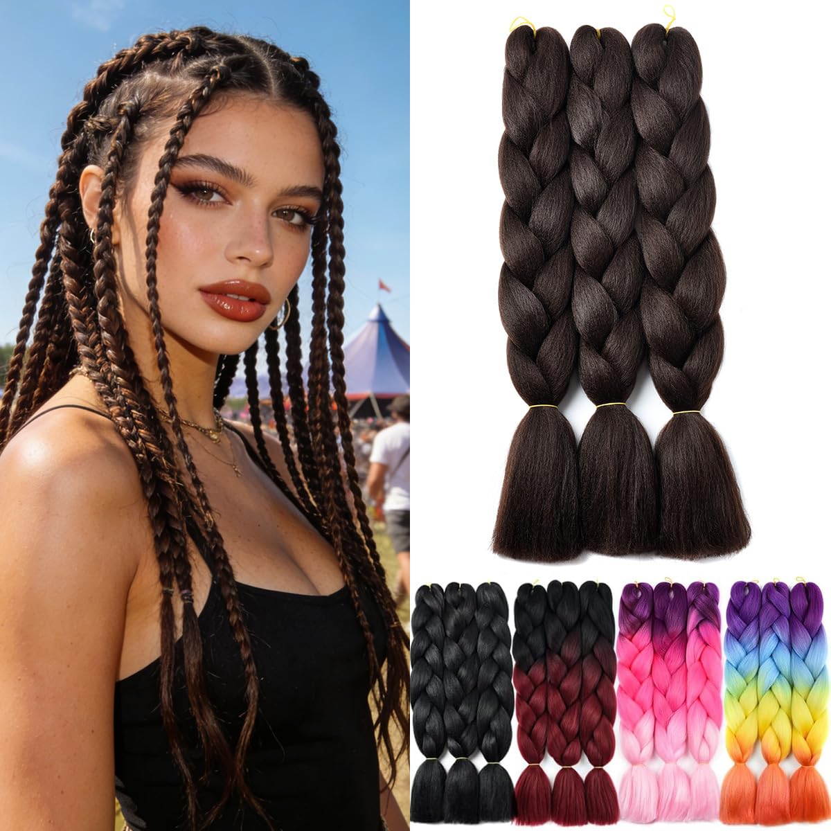 Yamel Braiding Hair Extension, Kanekalon Braiding Hair for Braiding Crochet Twist Box Braids Hair 24 Inch 3 Piece Natural Brown Jumbo Braiding Hair โ image 1