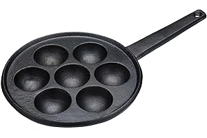 KitchenCraft Aebleskiver Pan with 7 Holes and Æbleskiver Recipe, Cast Iron, 20.5 cm, Black