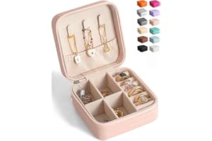 BEBEGEE Travel Jewelry Case Small Jewelry Box Mini Travel Essentials for Women, Travel Jewelry Organizer, Bridesmaid Gifts Bridesmaid Proposal Gifts for Women Her, Travel Accessories to Store(1pc pink peach)