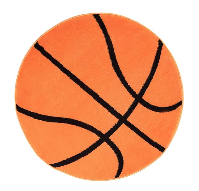 Tapiso Kinder Teppich Kurzflor Kinderzimmer Kinderteppich Basketball Motiv Orange Schwarz Rund Spielteppich Jugendzimmer ÖKOT