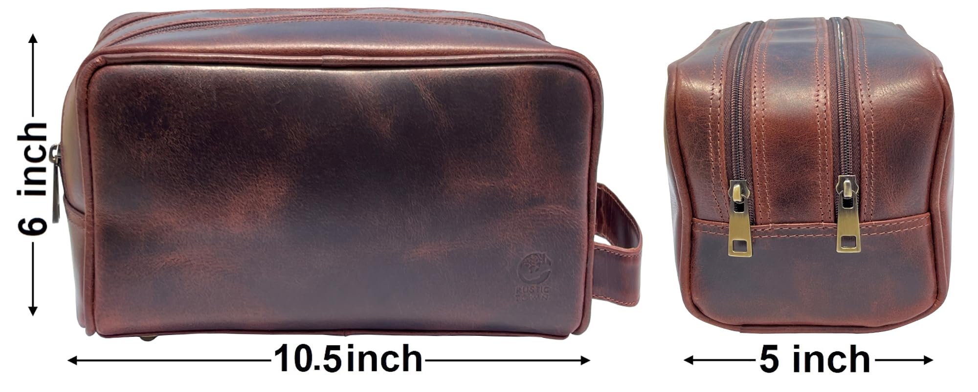 RUSTIC TOWN Leather Toiletry Bag for Men - Travel Shaving Ditty Kit - Bathroom Shower Toiletries Organizer - Leather Cosmetic Bag for Women (Walnut Brown)