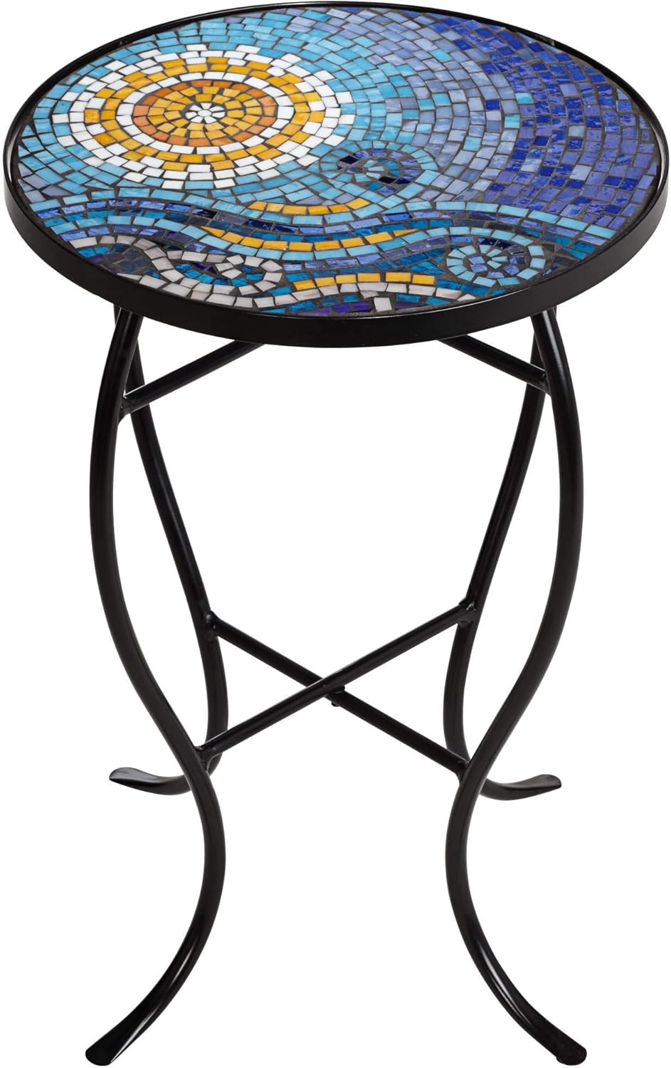Teal Island Designs Ocean Mosaic Black Iron Outdoor Accent Table: Home Improvement