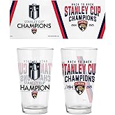 Rico Industries NHL Hockey Florida Panthers Back To Back Champions 2025 16 oz Pint Glasses with Digitally Printed Logo, Practical Set of 2 Classic Drinking Glasses