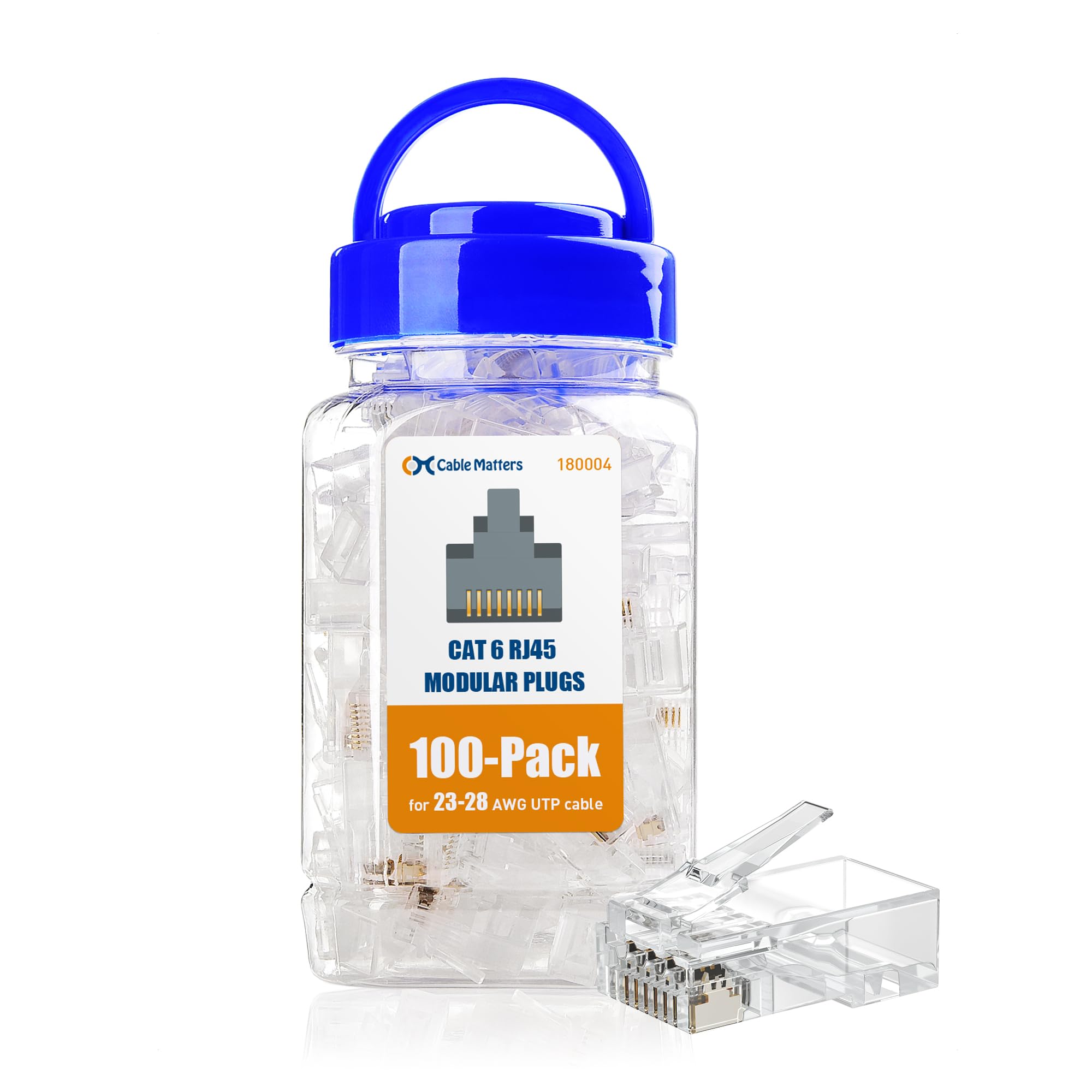Cable Matters 100-Pack CAT6 RJ45 Modular Plugs, 50µ Gold Plated (RJ45 Connector, Cat 6 Ends, Cat 6 Ethernet Connector, Ethernet Plugs), for Solid or Stranded UTP Cable — image 1
