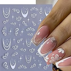 8 Sheets Pink Glitter Flower French Tip Nail