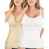 AURUZA 2PCS Womens Shapewear Tummy Control Scoop Neck Camisole Tops for Women Seamless Compression Tank Top Plus Size, S, Beige+White