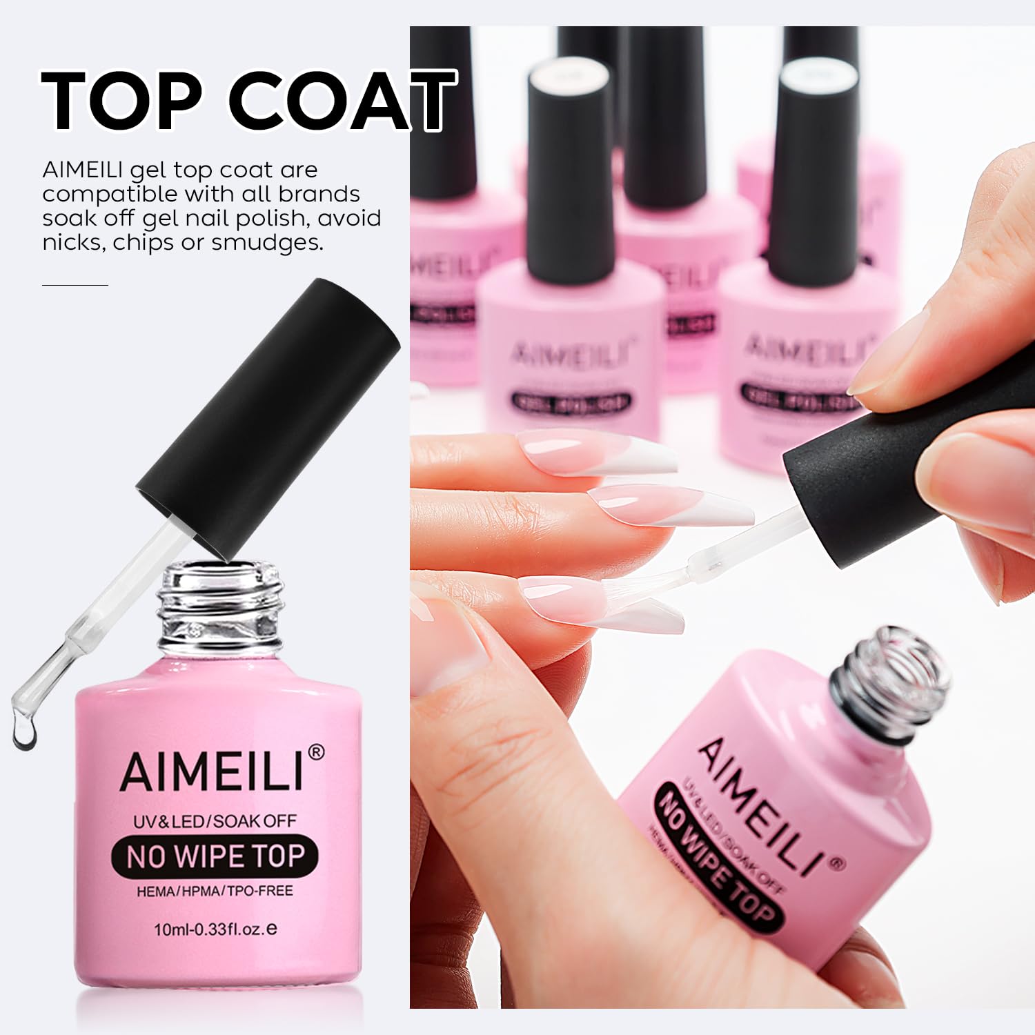 AIMEILI 5 in 1 Builder Base Hema Free Clear Builder Nail Gel for Nails Extension and No Wipe Top Set Soak Off U V LED Cruelty Free Vegan Gel Nail Lacquer - Image 4