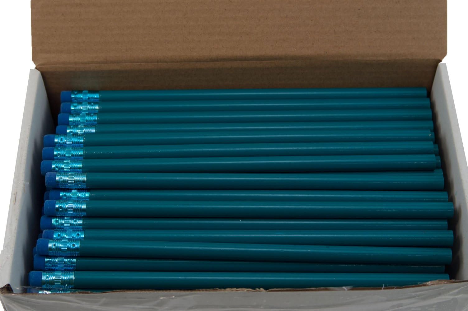 Round Pencils (Full Size Pencil with #2 Black Lead. Available in a Variety of Painted Colors) (Tested Non Toxic) (Latex Free Eraser) (Bulk Box of 144) (Classroom Pencils) (Teal)