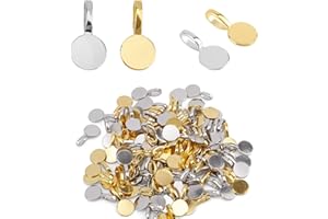 100pcs Bails for Jewelry Making, Zinc Alloy Round Flat Pad Glue on Bail Charms Pendant Connectors for DIY Necklace Bracelet E