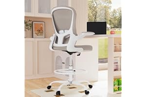 SILYBON Drafting Chair, Tall Office Chair with Flip-up Armrests Executive Ergonomic Computer Standing Desk Chair, Office Drafting Chair with Lumbar Support and Adjustable Footrest Ring
